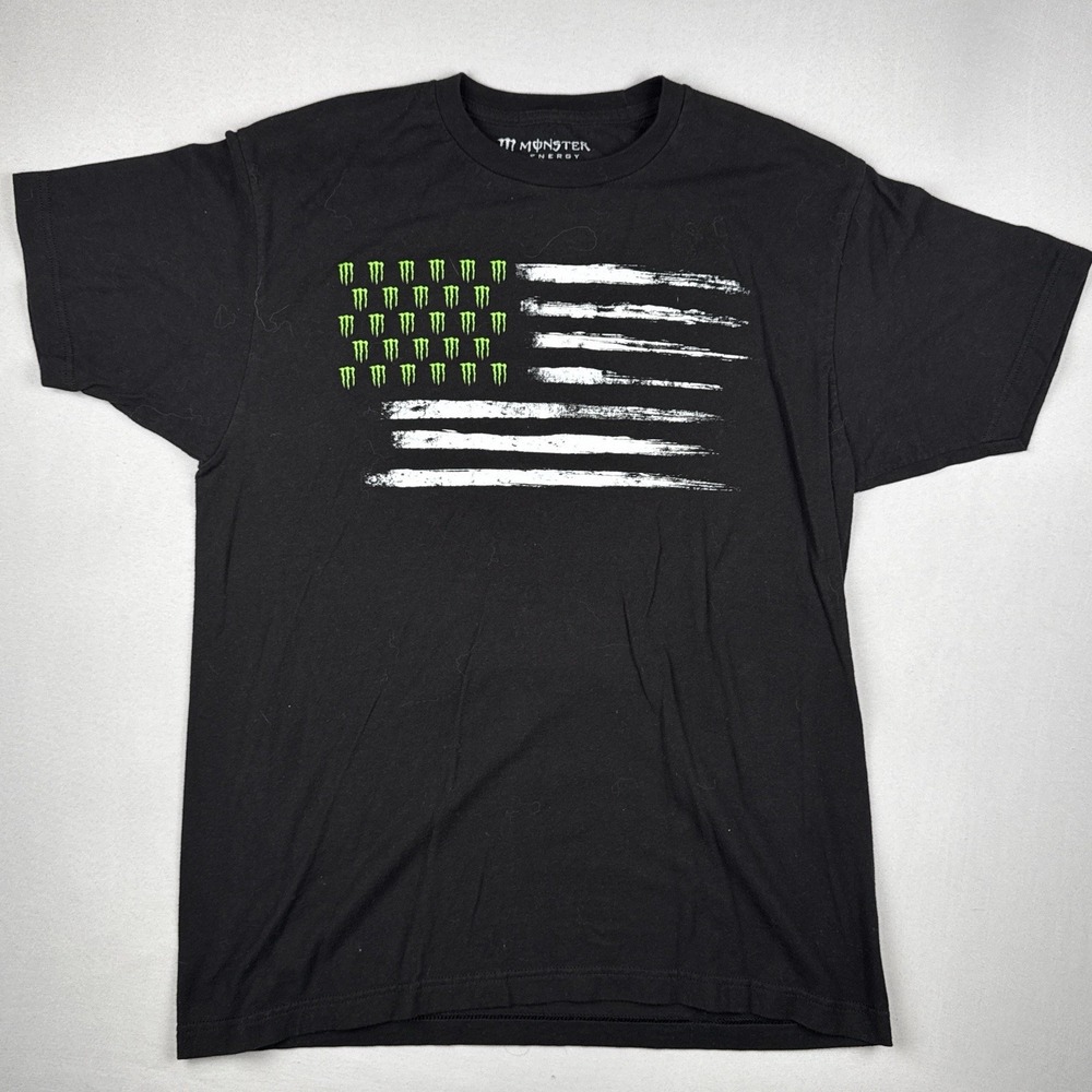 Monster Energy American Flag T Shirt Black Logo Graphic Tee Adult Large